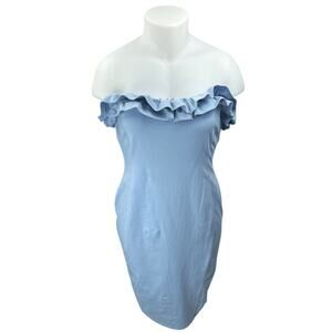 ASOS Women's Blue Ruffle Sleeveless Strapless Mini Sheath Tube Tank Dress Sz 14